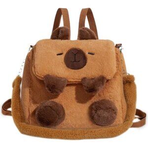 Capybara Cute Plush Bag Leather Brown Two-Way Casual Backpack